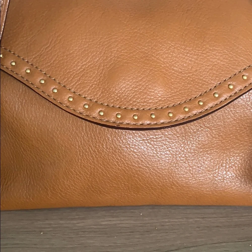 Michael Kors Vintage Y2K Tan Leather Saddle Satchel Handbag Gold Hardware